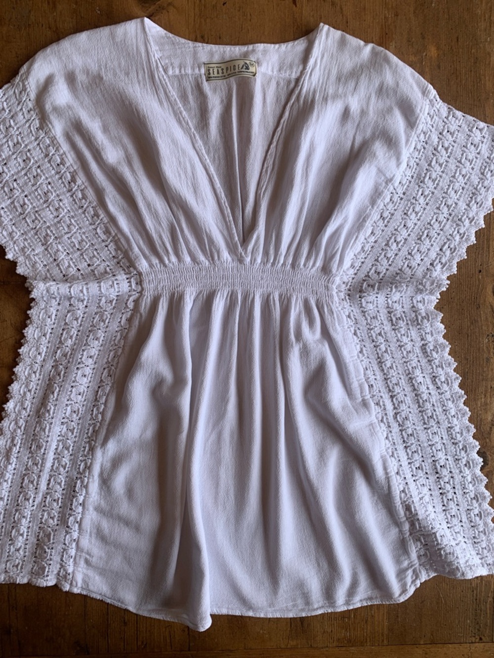 Seaspice Peruvian Cotton White Lace-Trim V-Neck Swim Coverup